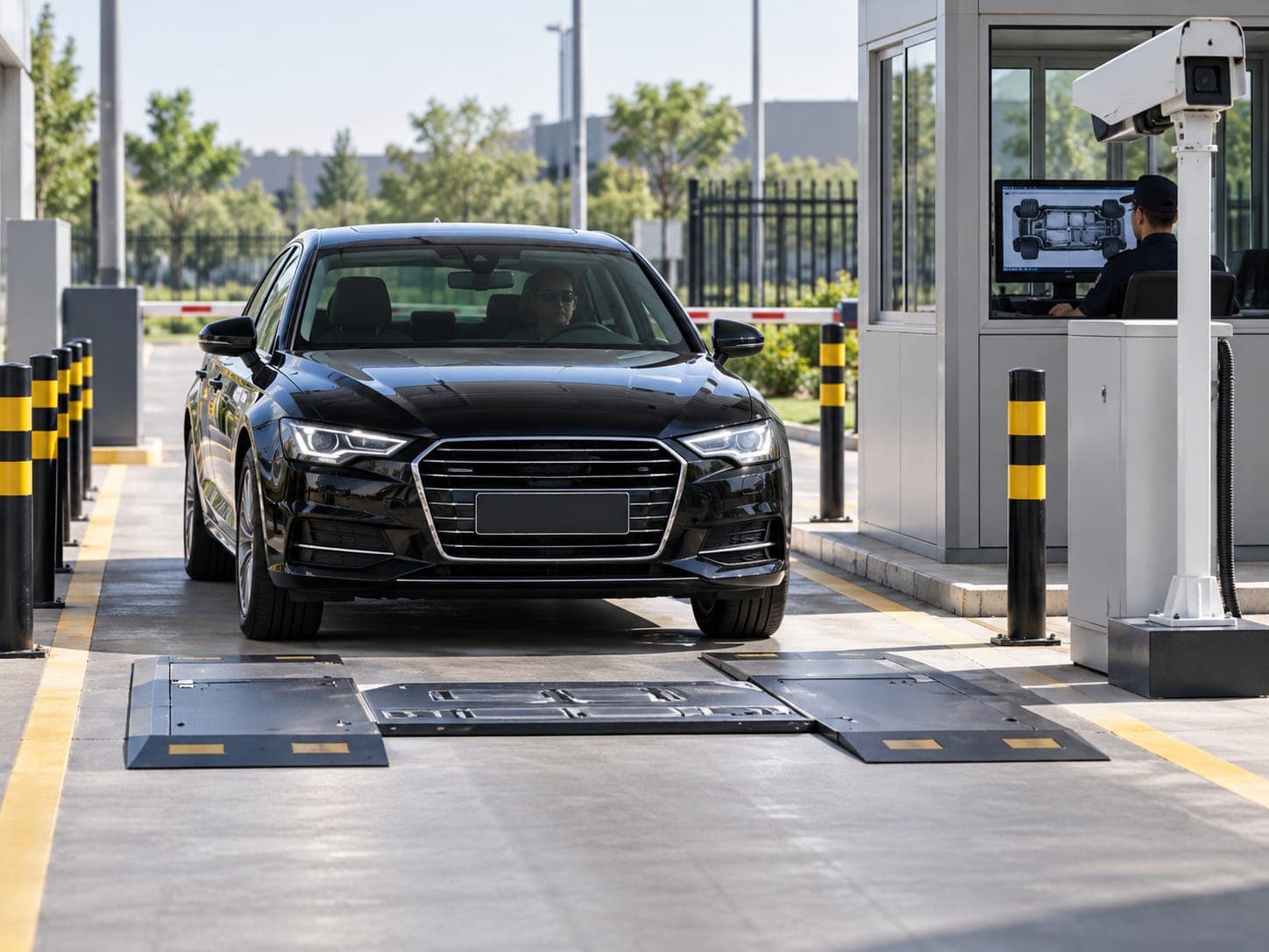 Vehicle inspection portal installed at a controlled security checkpoint